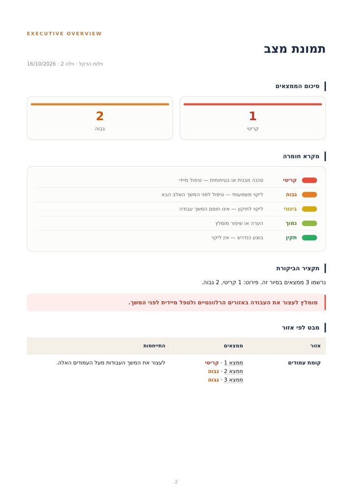 תמונת מצב: סיכום הממצאים לפי חומרה